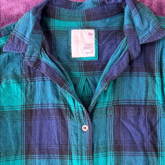 SO Teal & Navy Plaid Button-Down Shirt - Picture 2 of 2
